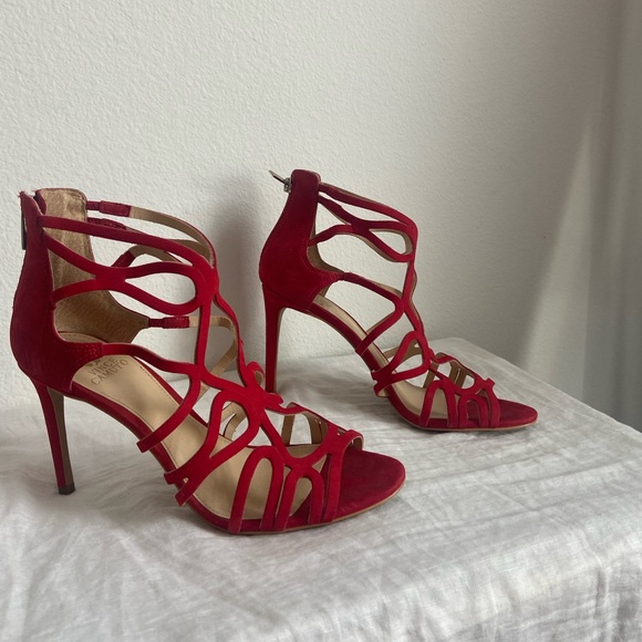 Vince Camuto red suede / leather stiletto heels - Picture 2 of 8